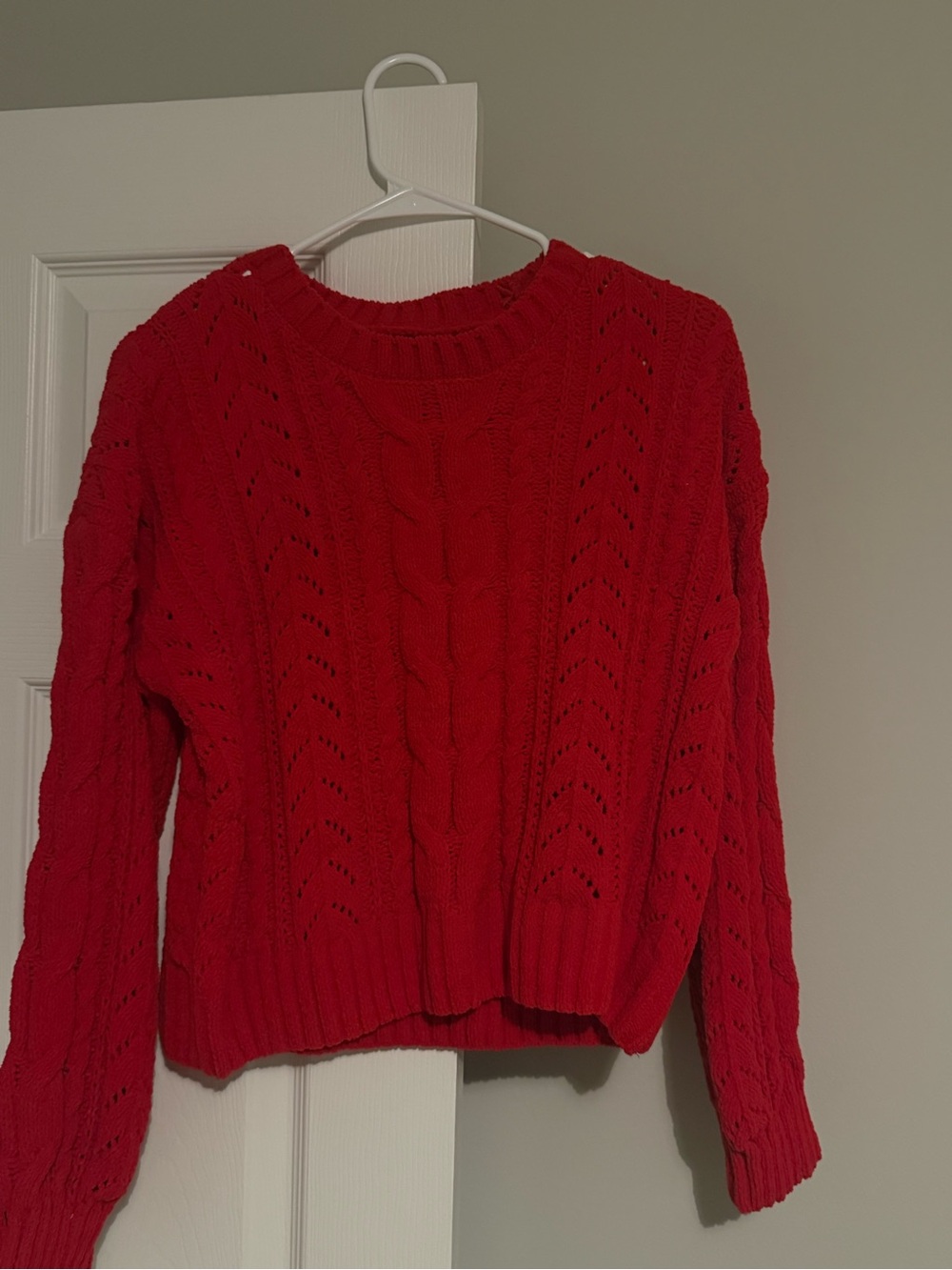 Pink Rose Bright Red Cable Crewneck Sweater